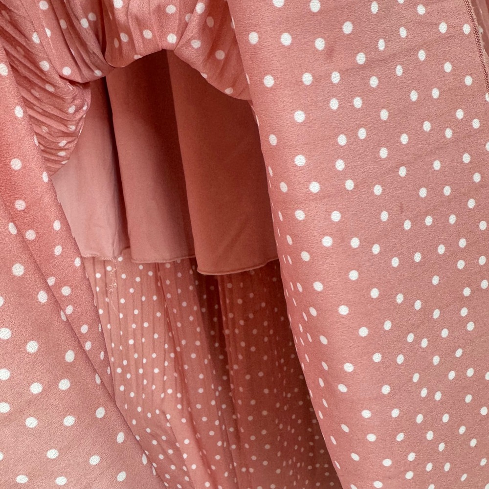 Exlura Women Pink Polka Dot Pleated Midi Skirt Elastic High Waist Pockets Size M - Picture 9 of 11